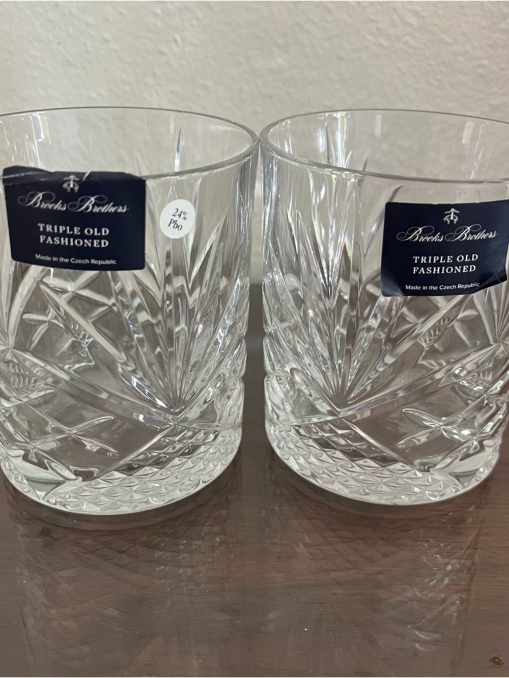 Brooks Brothers Clear Cut Crystal Triple Old Fashioned Glasses - Set of 2